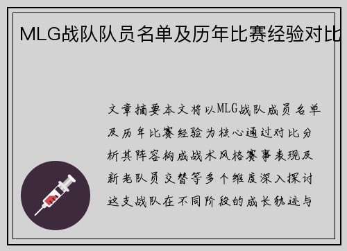 MLG战队队员名单及历年比赛经验对比